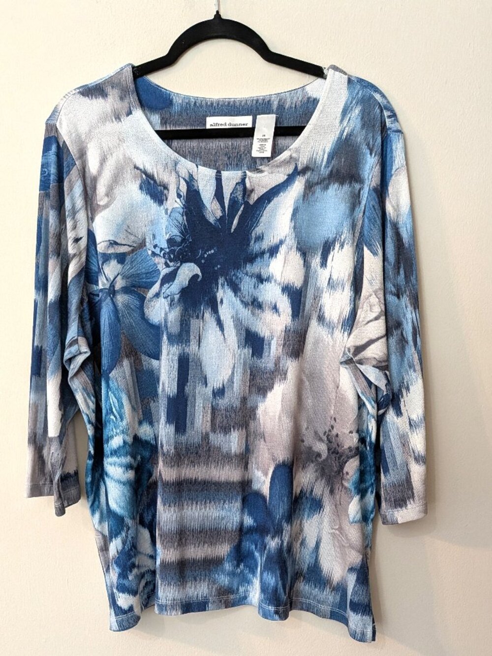 Alfred Dunner Women's Blue Abstract Floral Knit Top – Size 2X